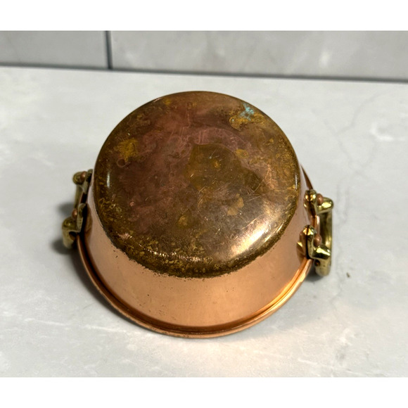 Vintage Copper Saucepan with Brass Handles 4" Mini Pot Country Kitchen Decor - Picture 7 of 7